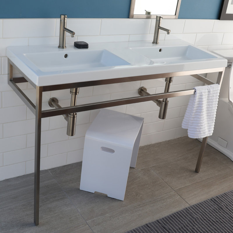 Aquaquattro 55.5'' L Bathroom Sink, 2 Hole - 4" Centers