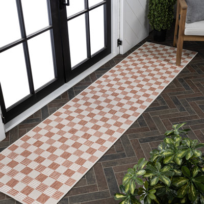 Aimee Traditional Cottage Checkerboard Salmon/Cream Indoor/Outdoor Rug