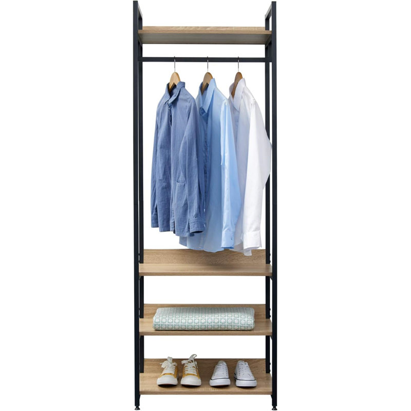 Monarrez 56cm Industrial Pipe Clothing Rack, Black/Light Oak