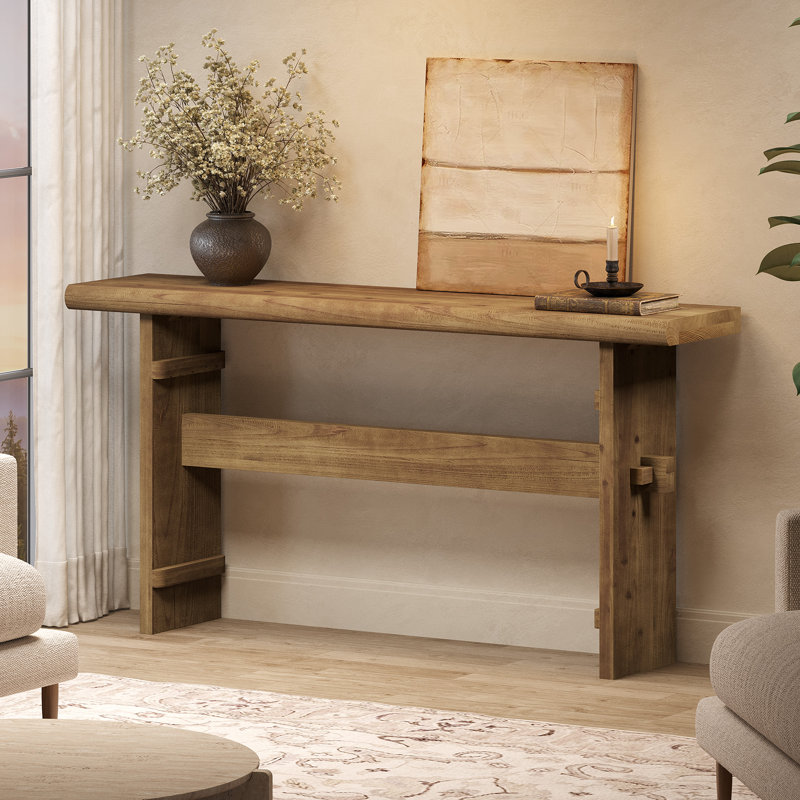 63" Solid Wood Console Table For Entryway, Farmhouse Sofa Table Behind Couch, Brown