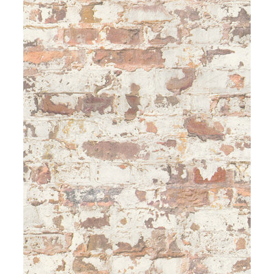 Bricks and More Collection Red/White Distressed Industrial Brick Wallpaper Roll