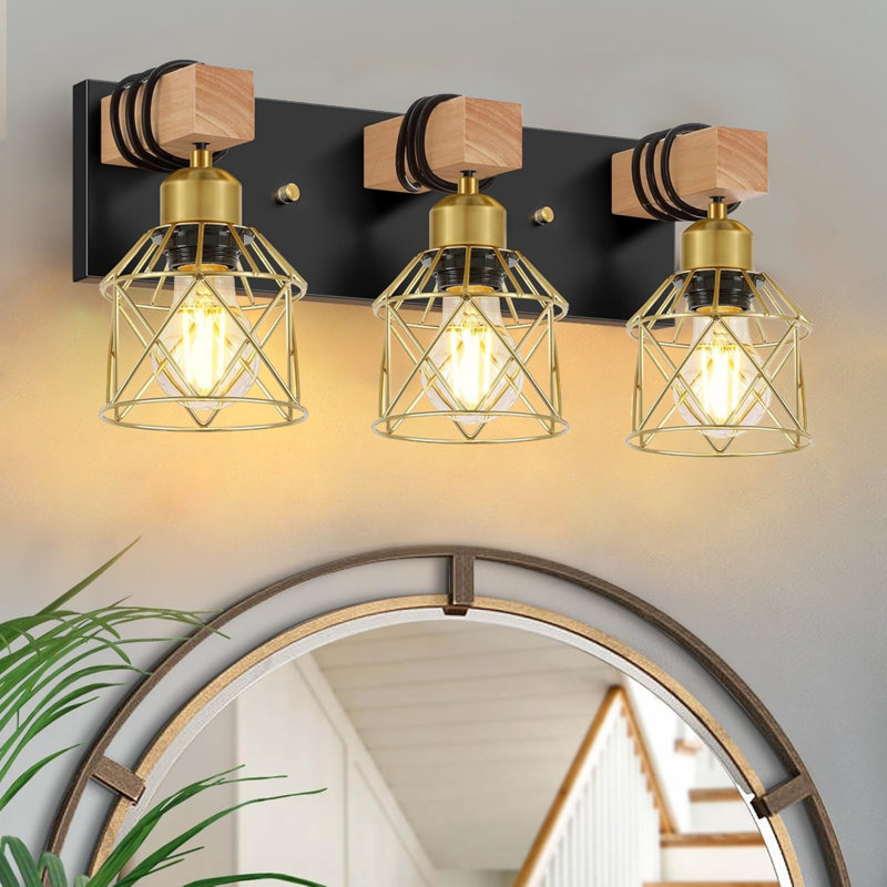 Éclairage de meuble-lavabo à intensité variable, Trois lumières, Doré