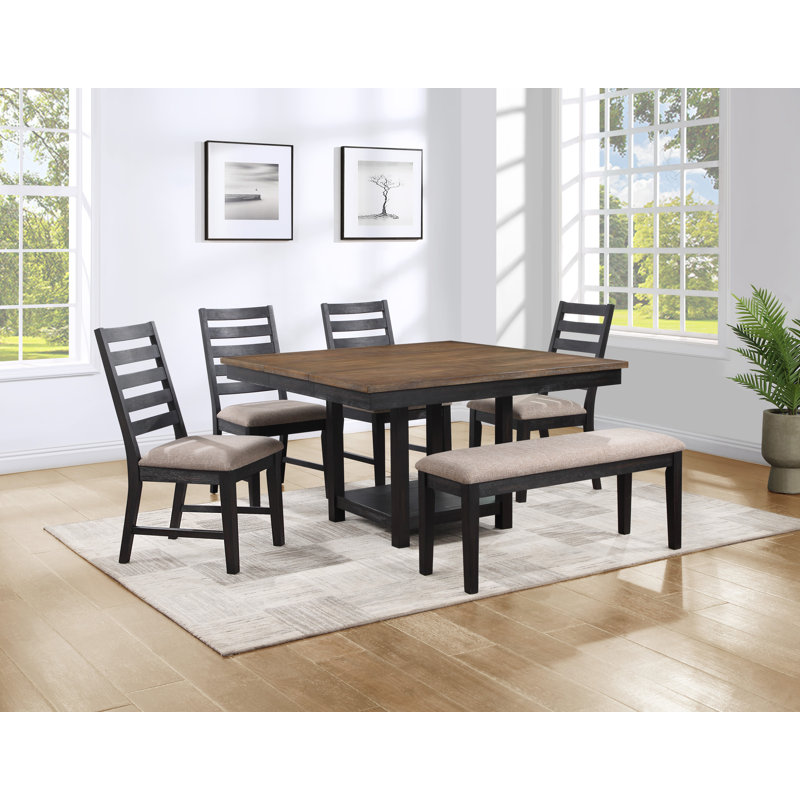 Damain Dining Set, 6 Pieces: Table, Bench, 4 Chairs