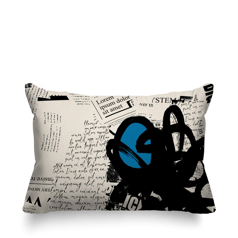 Oreiller rectangulaire réversible intérieur / extérieur Cena, H 14 po x l 20 po, Turquoise / noir / blanc cassé