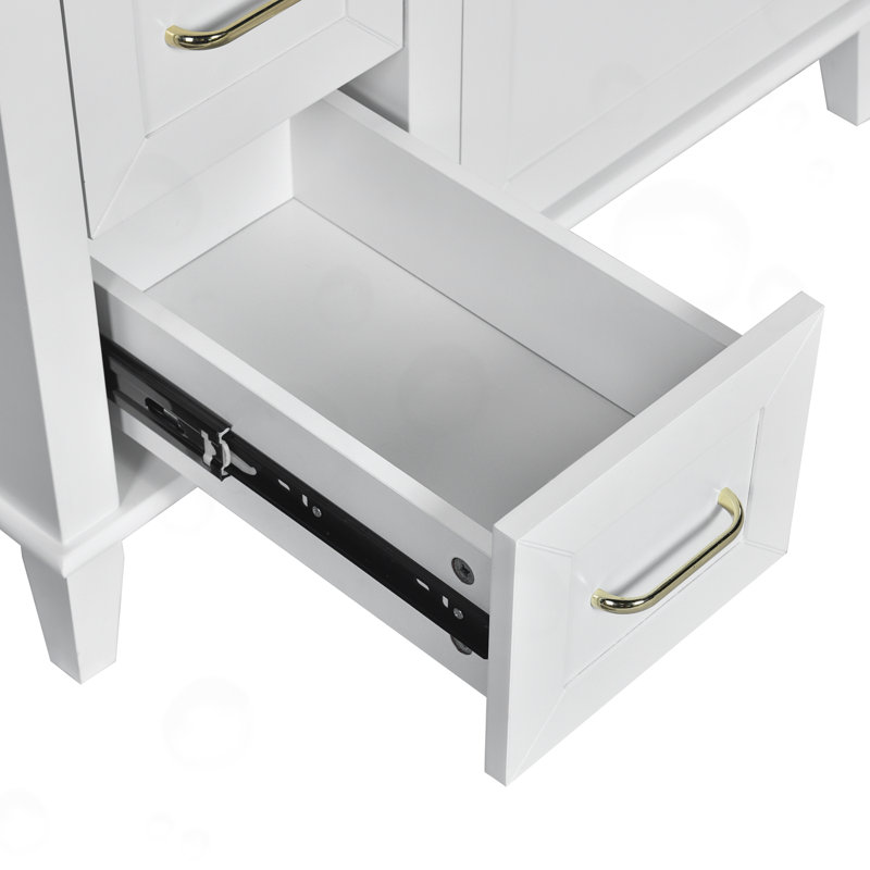 Meuble-lavabo de salle de bain avec lavabo en céramique, tablette réglable, Blanc