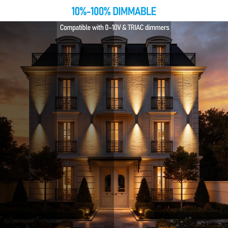 22 Inch 36w 5cct Led Cylinder Up And Down Outdoor Wall Light, 100v-277v Dimmable Wall Sconce