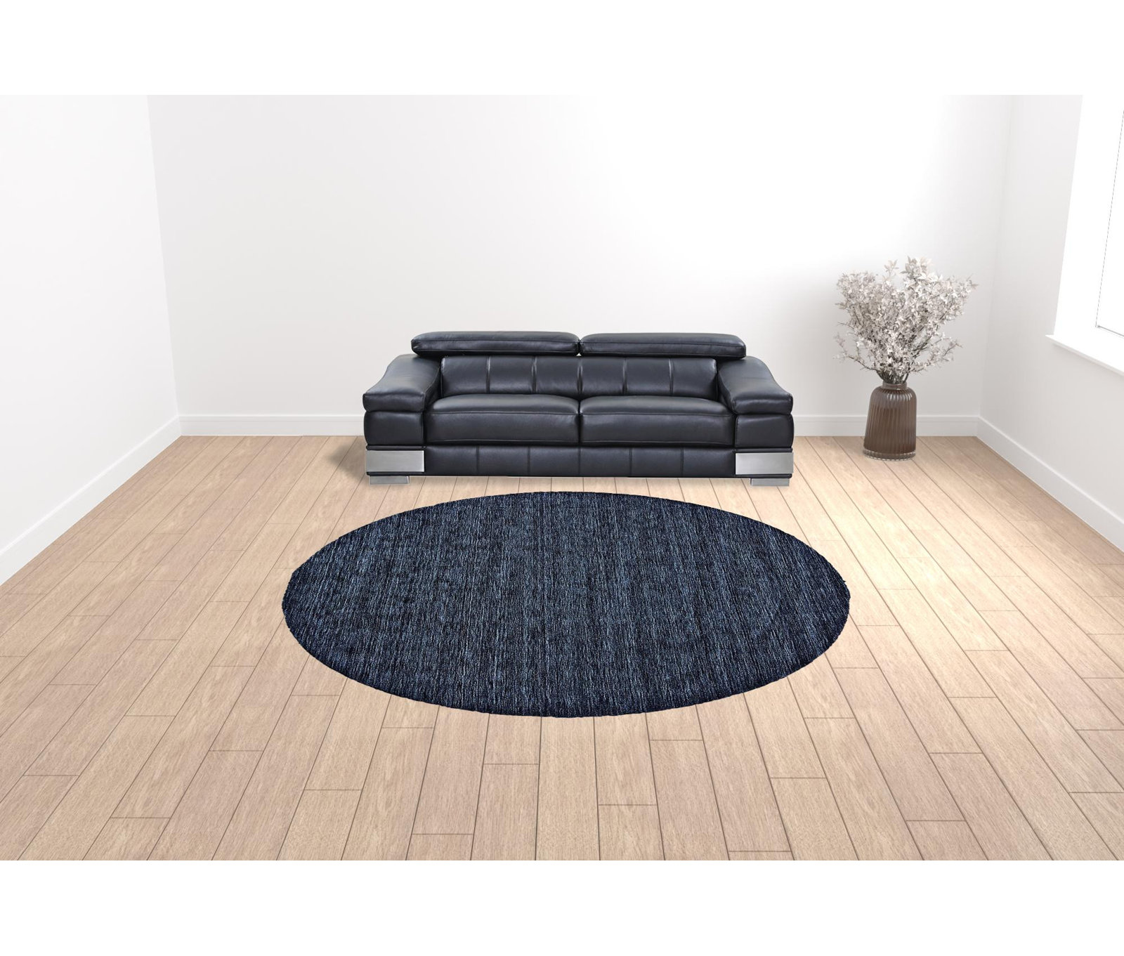 Kaden Hand-Woven Wool Shag Rug, Round 10', Blue