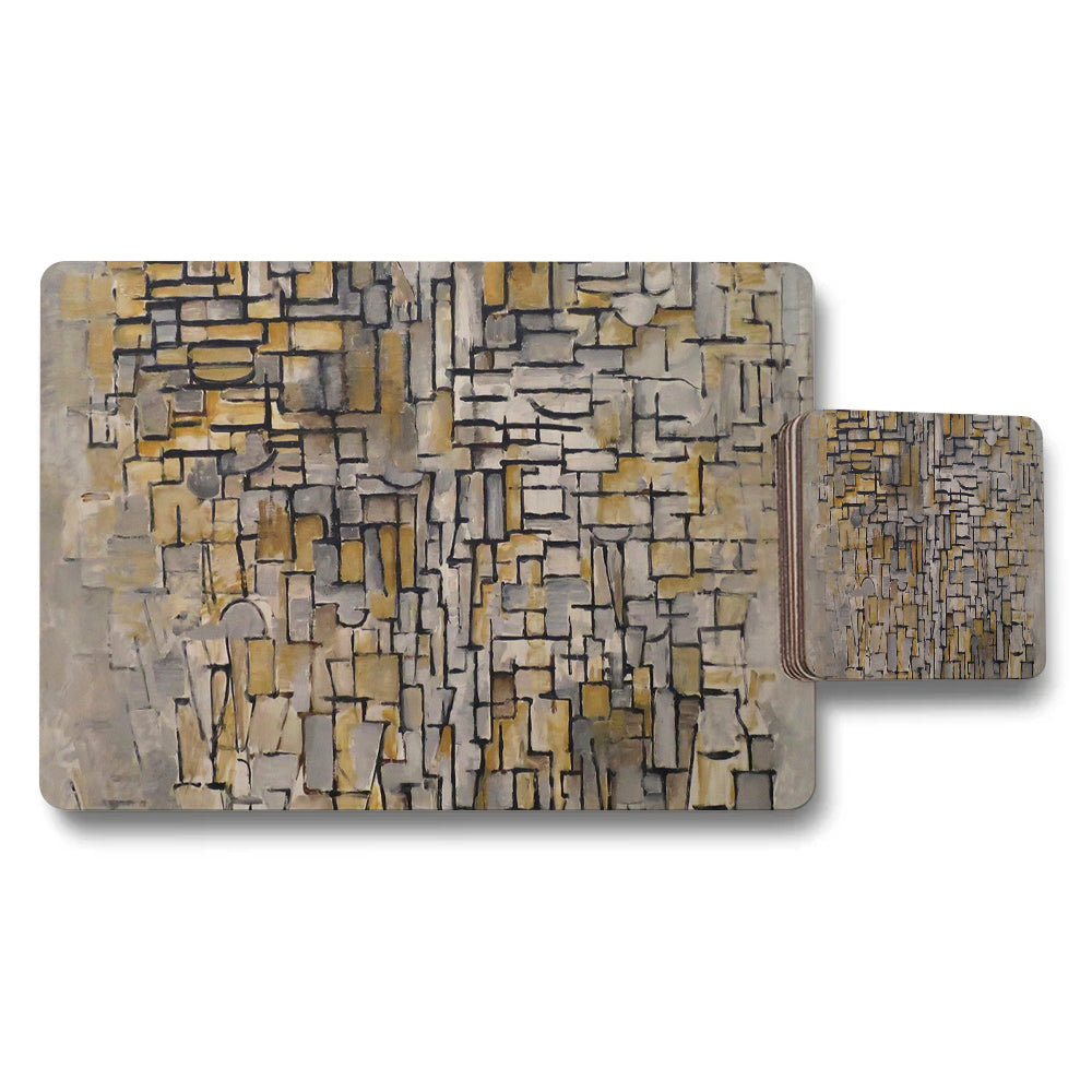 Stone Mosaic Placemats And Coaster Set Abstract Brick Pattern
