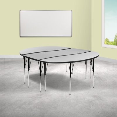 Goddard 3 Piece 86" Oval Wave Flexible Thermal Laminate Activity Table Set with Height Adjustable Legs