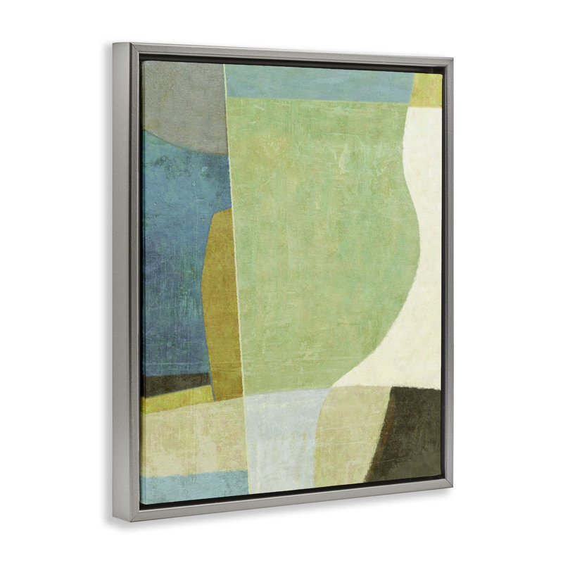 Art mural sur toile "Green Geometric Collage" par Suzanne Nicoll, Cadre flottant gris lustré, H 31 po x l 25 po