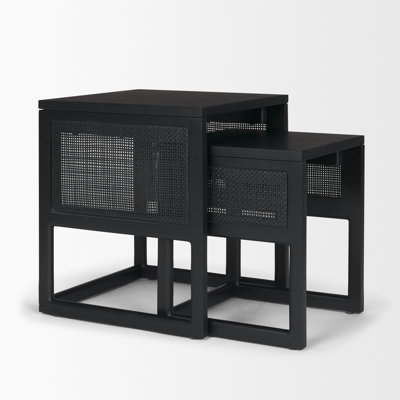 Ensemble de 2 tables d'appoint gigognes en bois massif brun moyen avec canne