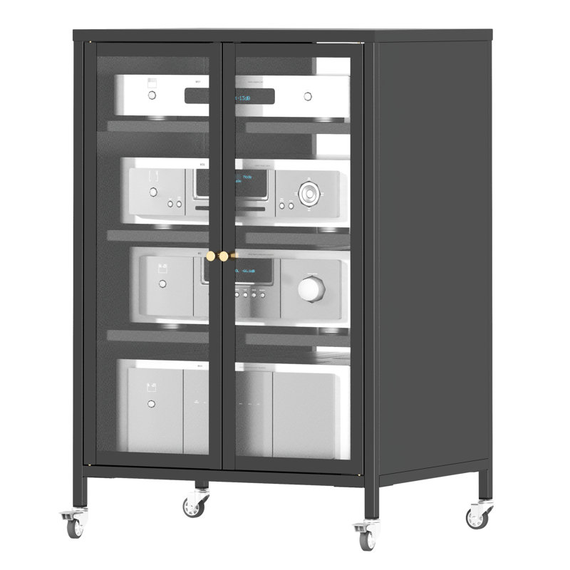 Meuble audio-vidéo de 35,8 po avec 4 tablettes réglables, structure en acier, roulettes et gestion des câbles pour organiser vos appareils multimédia