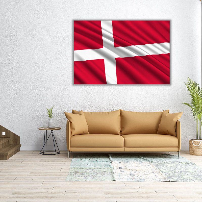 Drapeau du Danemark flottant - reproduction d'art sur toile, H 32 po x l 48 po