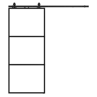 Porte de grange coulissante en métal et en verre transparent 36 po x 84 po avec quincaillerie d'installation (fermeture en douceur incluse)