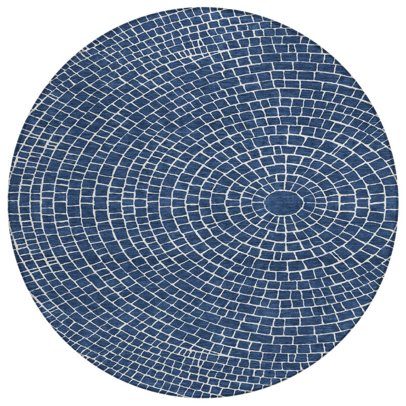 Machine Washable Indoor/Outdoor Chantille ACN2455 Geometric Rug, Navy, 8' Round