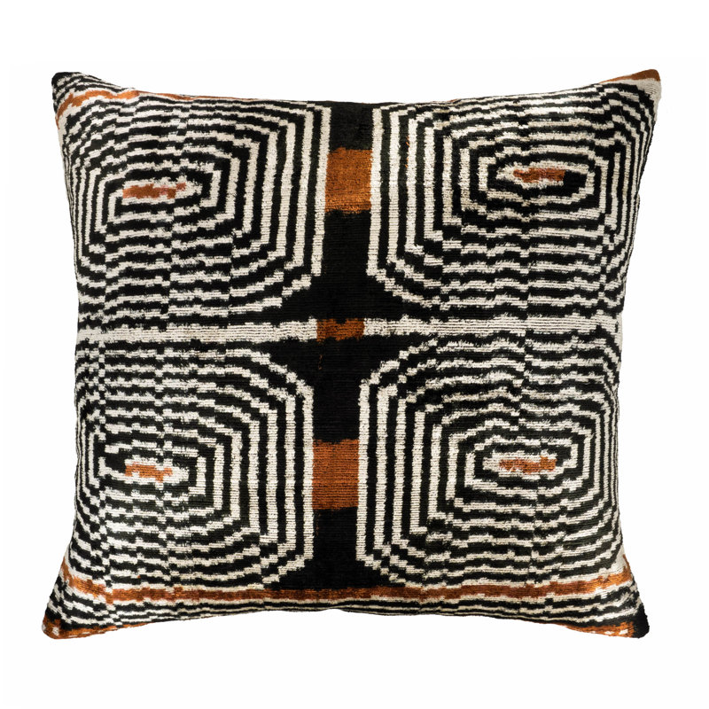 Coussin Labyrinth en velours de soie Ikat, 24 "x 24" seulement
