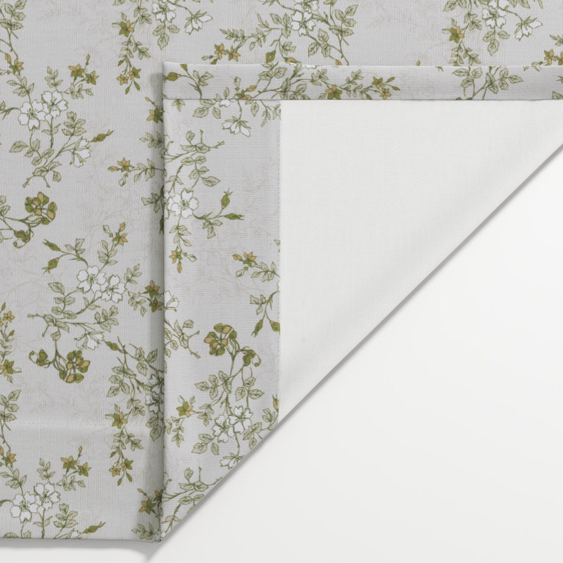 TWOPAGES Unlined Floral Curtain Printed Faux Linen Pinch Pleat Curtain, 26" W x 84" L, Cotton White