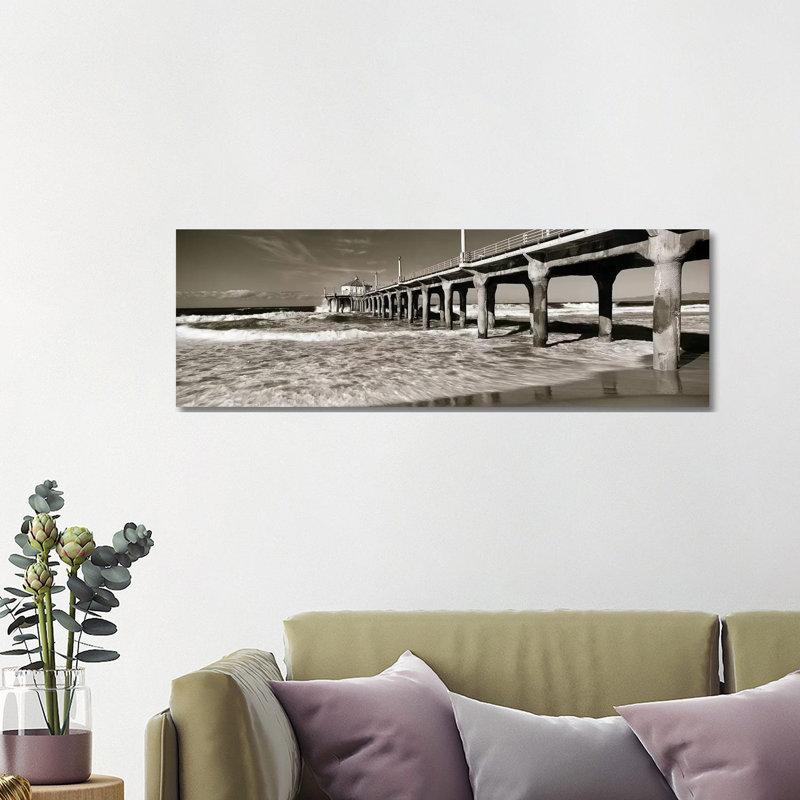 Low Angle View Of A Pier, Manhattan Beach Pier, Manhattan Beach - Wrapped Canvas Panoramic Print