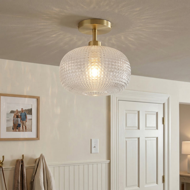 Adeyne Glass Semi Flush Mount, Gold, Clear