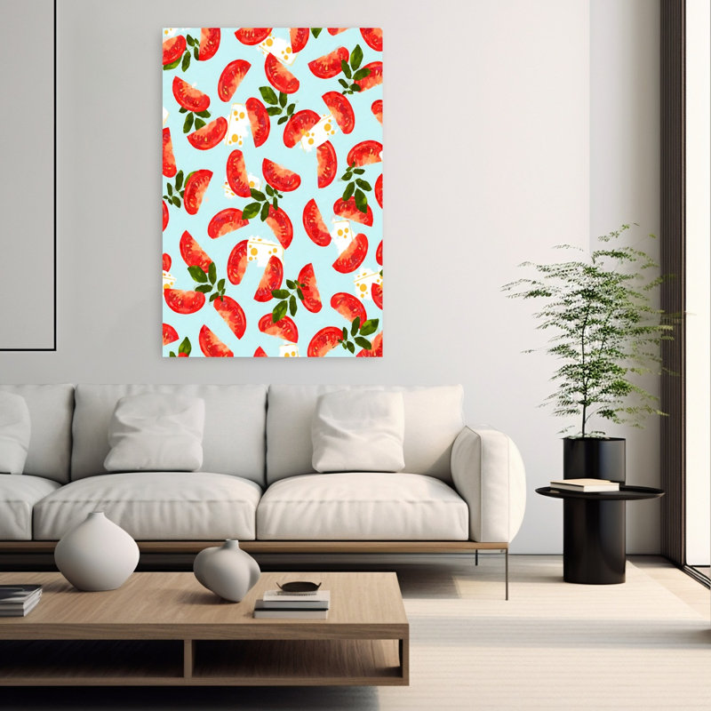 «Fresh Tomato Cheese Basil», art mural contemporain vibrant, H 60 po x l 40 po