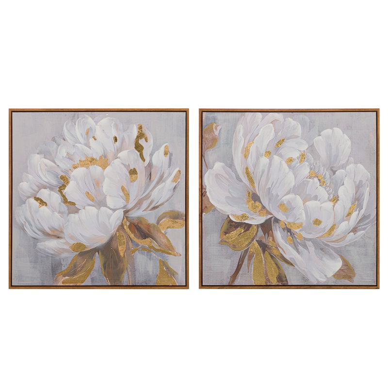 Flowers 80% Hand Painted Set 2 Canvas 60X4X60 Cm - 2 Piece Wrapped Canvas Print Set