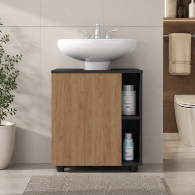 Armoire sous l'évier à deux tablettes latérales avec une porte, avec découpes et rangement compact pour la salle de bain à fixation libre 22 po.