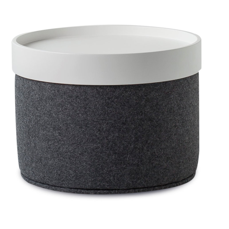 Celine 18" Wide Pouf B with Tray, Dark Gray, White Lacquer