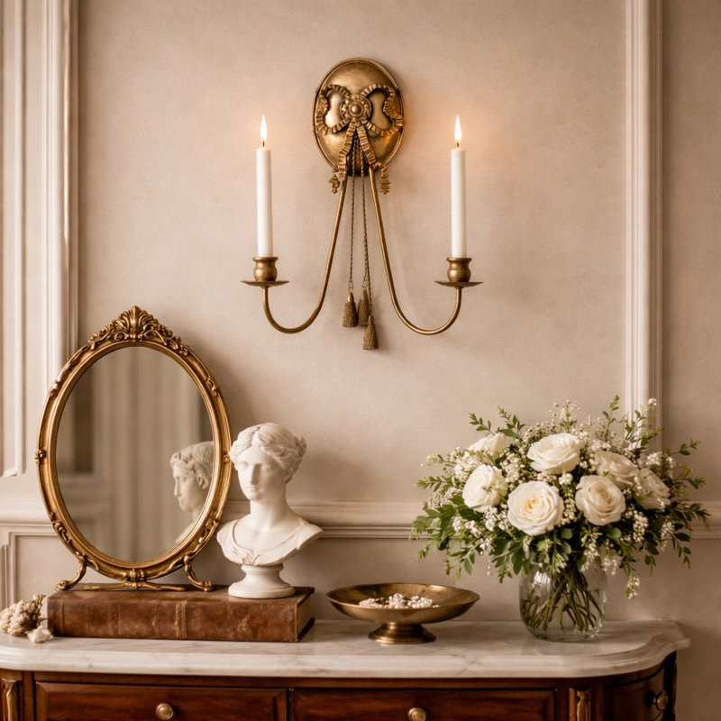 French Ribbon Gold Wall Candle Holder