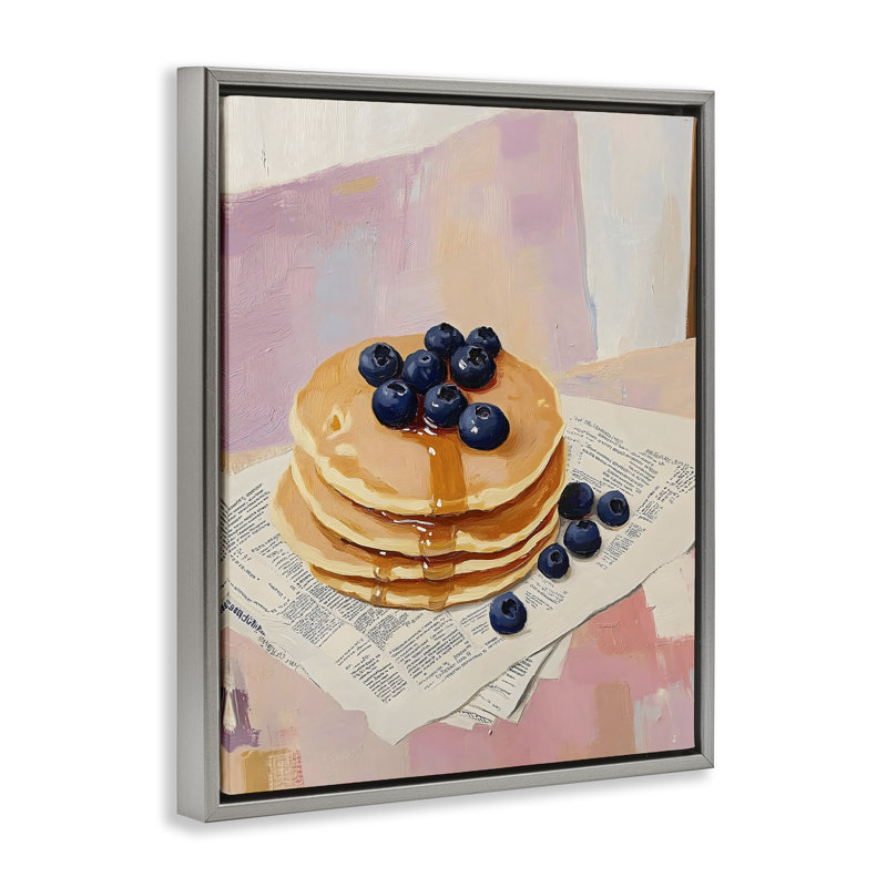 Crêpes aux bleuets avec cadre flottant sirop, design par The Prints Vibe, 31 x 25, Luster Gray Floater Framed