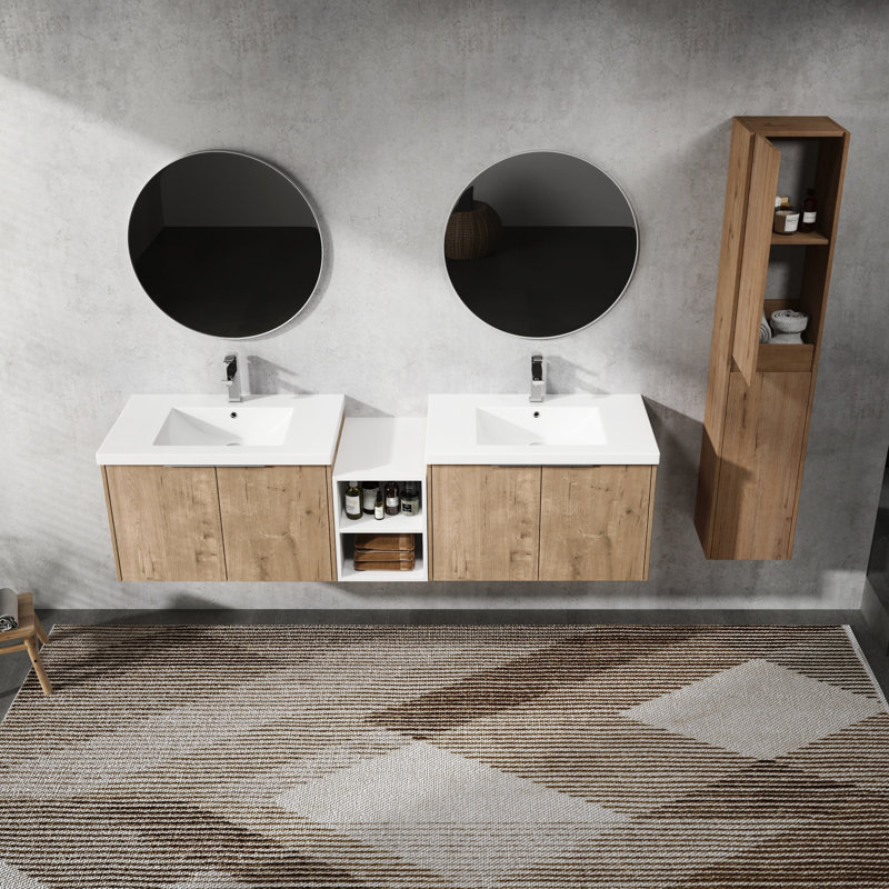 Meuble-lavabo de salle de bain avec lavabo en résine et espace latéral supplémentaire - Armoire de rangement confortable et efficace