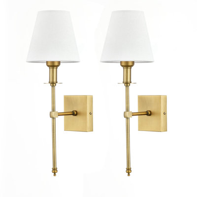 Wall Sconces Sets Of 2, Brushed Brass Sconces Wall Lighting With Fabric Shade, Column Stand Bathroom Vanity Light Fixture For Hallway, Entryway, Passw -  Rosdorf Park, 2716B83B119F48D1BDA3EC7AC946EFDE