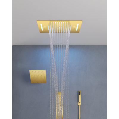  LED Bluetooth Music Thermostatic Rain Shower System with Dual Shower Heads and Handheld Sprayer