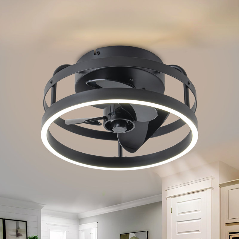 12 po Plafonnier encastré noir à profil bas à changement de couleur noir avec télécommande et ventilateur d'appoint intelligent avec éclairage à intensité variable