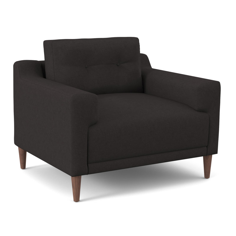 Chaise avec accoudoirs en polyester touffetée de l 39 po Yvenson, Velours Bella Asphalte Performance