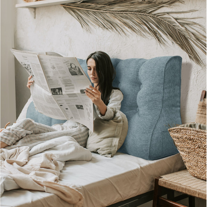 Linen Bed Rest Back Contour Headboard Wedge Reading Pillow, 76" x 22", Grey