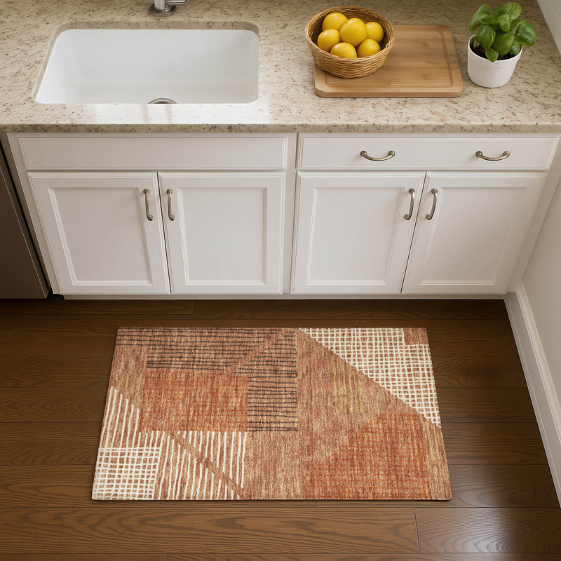Premium Machine Washable Mayfield AMF2270 Striped Rug, 1'8" x 2'6", Paprika