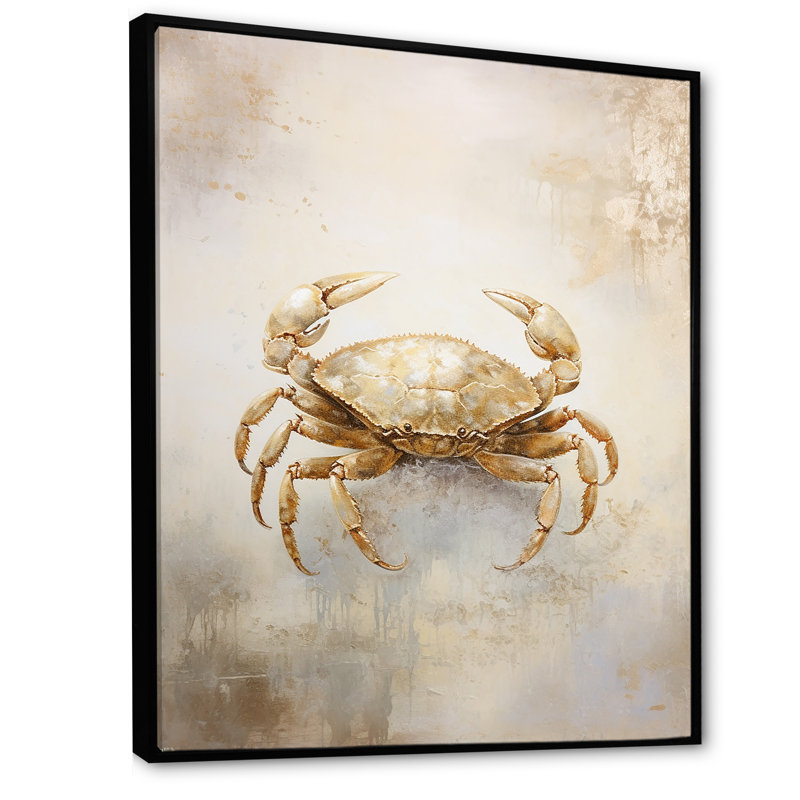 Minimalisme crabe, peinture III sur toile, Cadre flottant noir, H 32 po x l 24 po x P 1 po