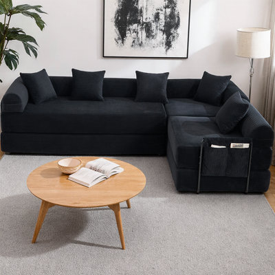 Boneless Convertible Folding L-Shaped Sectional Sofa Bed, Cloud Corduroy Fabric Sleeper with Memory Foam Mattress, 6 Configurations for Living Room, No Assembly Required