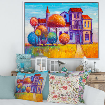 Maison colorée dans le village de contes de fées - peinture sur toile