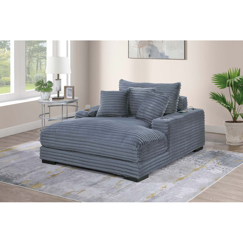 Chaise longue moderne avec 2 ports USB pour porte-gobelets, chaise d'appoint, canapé en velours côtelé