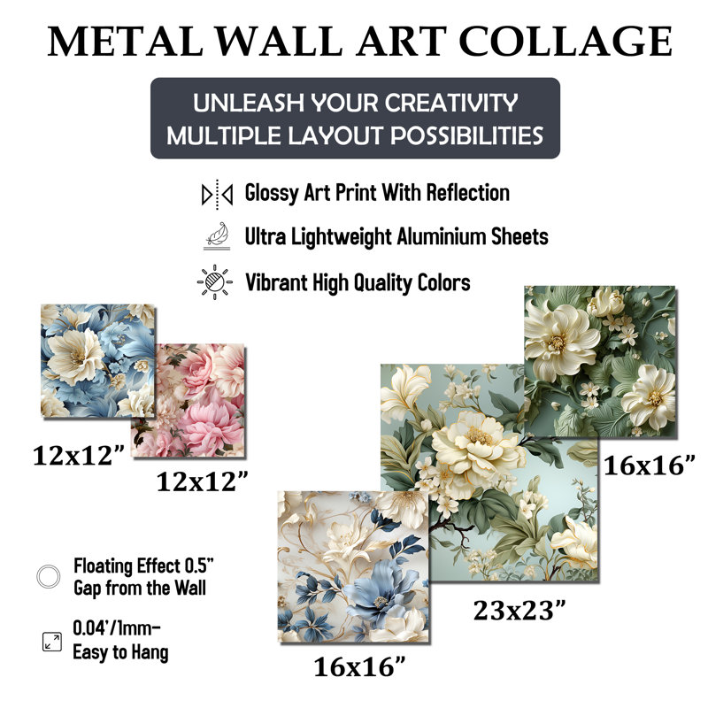 Ethereal Rococo Flourish Victorian Pattern XV - Floral Wall Decor Set Of 5