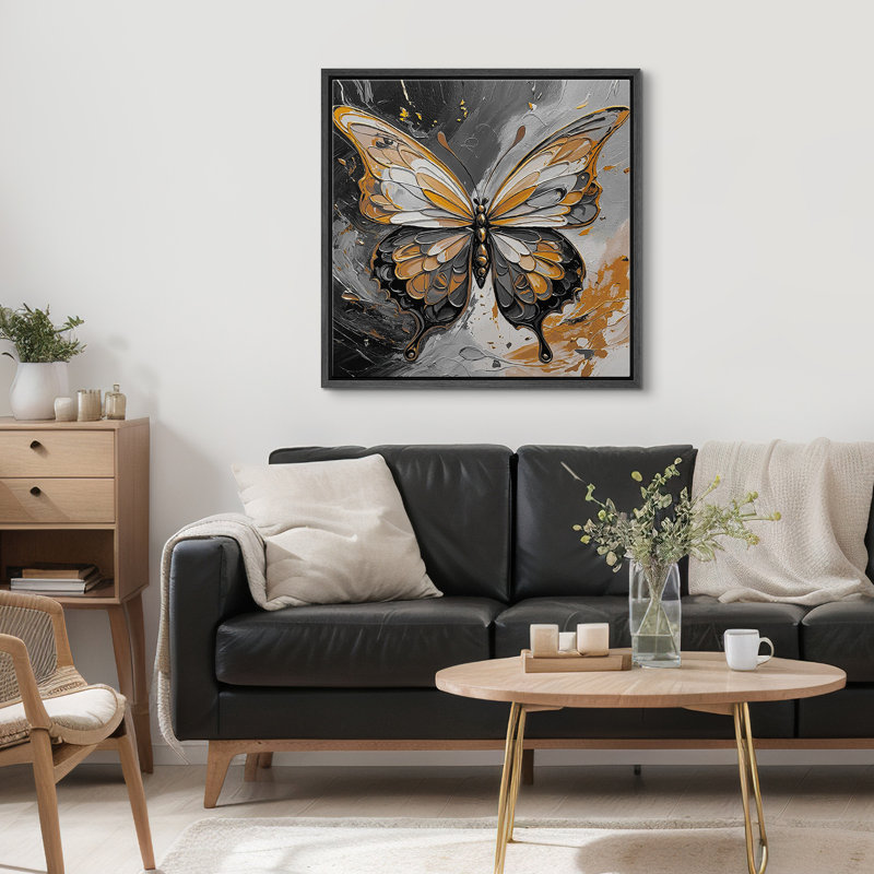 «Bright BCBG», animaux gris, papillon jaune, Moody, peinture, effet de coup de chambre, impression sur toile encadrée