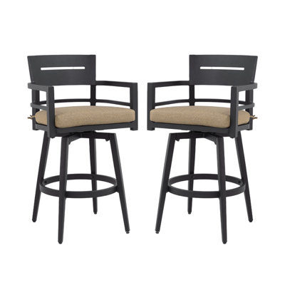 Modern Outdoor Swivel Bar Stool Set of 2 with Weather-Resistant Cushions