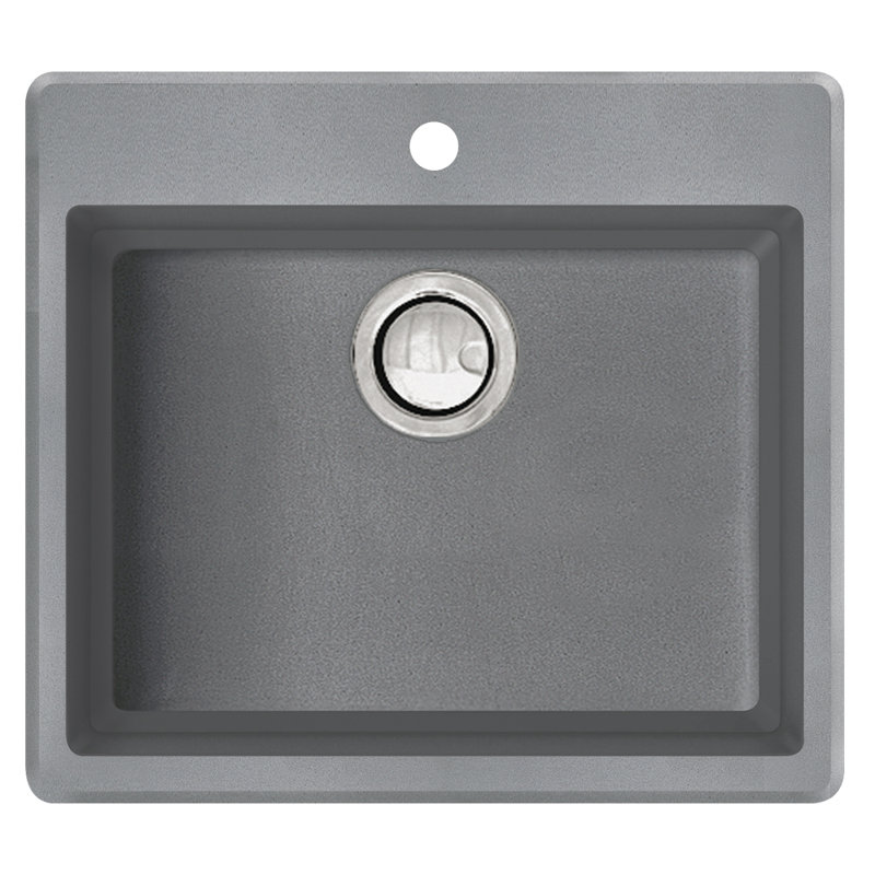 22.44'' L Single Bowl Granite Kitchen Sink, 1 Hole, Gray