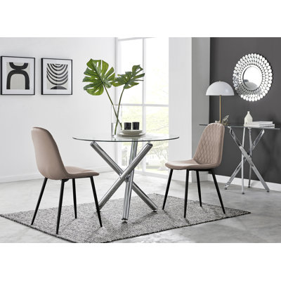 Corova Round Dining Table And 2 Cappuccino Gold Leg Chairs