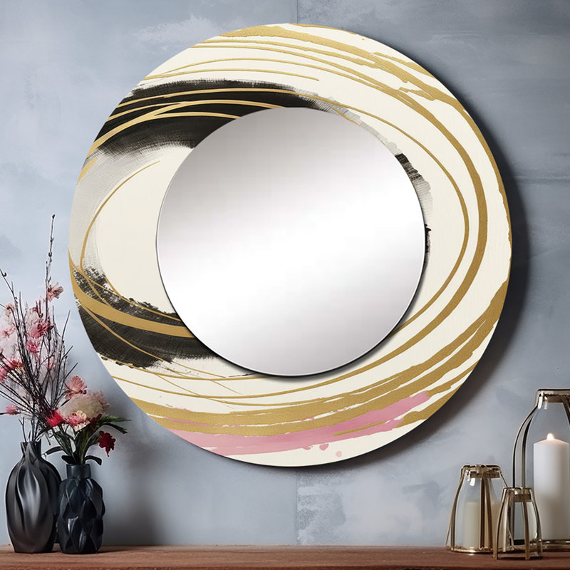 Queana rose et or minimaliste Art I - miroir mural unique minimaliste, 36 po x 36 po