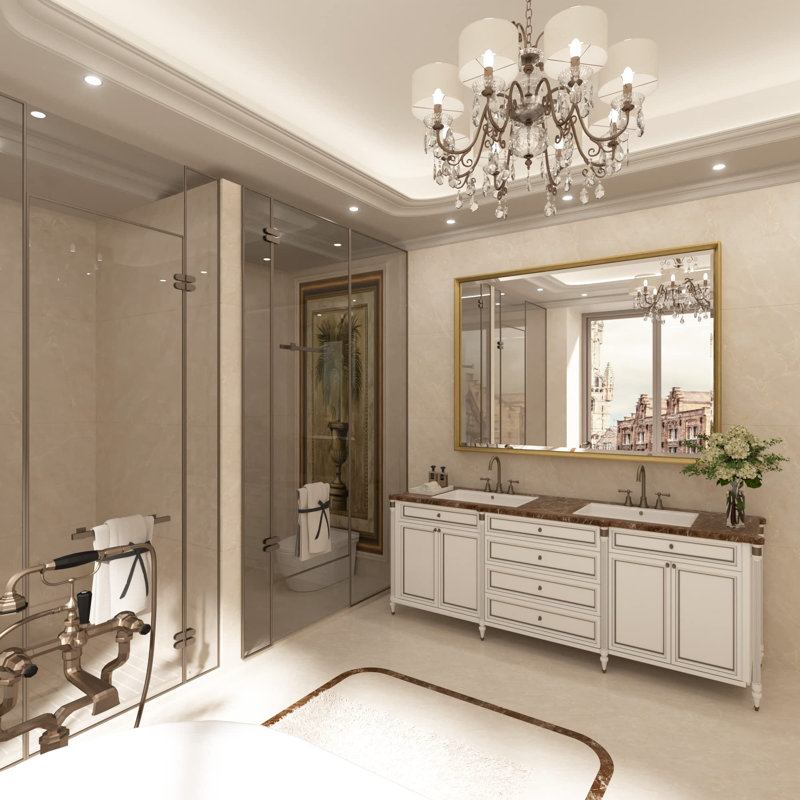 60 x 36 Gold Beveled Bathroom Vanity Mirror with Brushed Frame