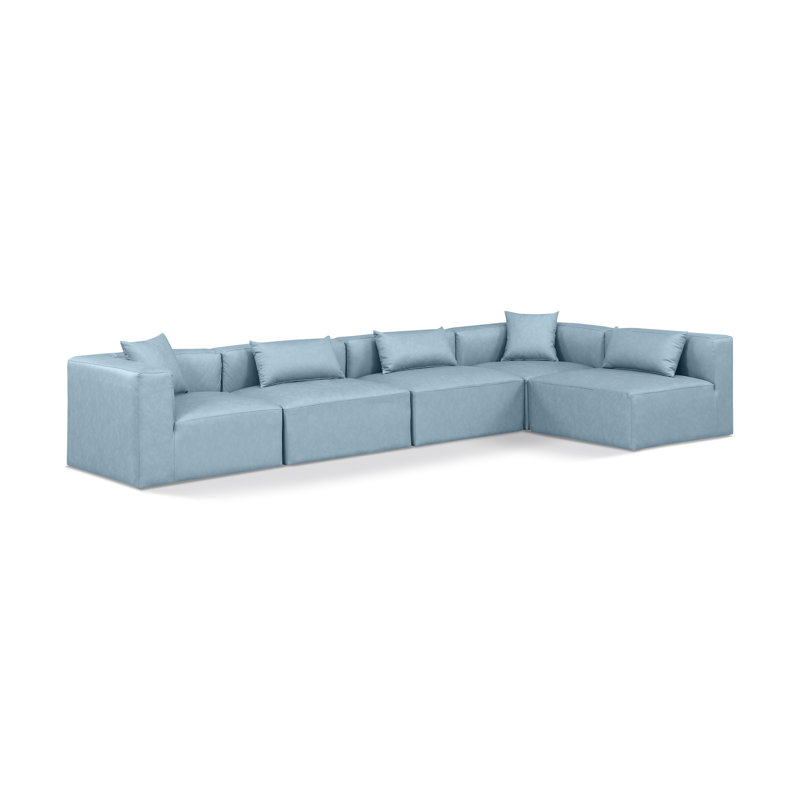 Canapé modulaire en similicuir 5 pièces Ivion, Cuir végétalien bleu clair
