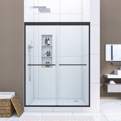 50-54 In. W X 70 In. H Framed Bypass Double Sliding Shower Door, 1/4" Tempered Glass With Matted Black Finish