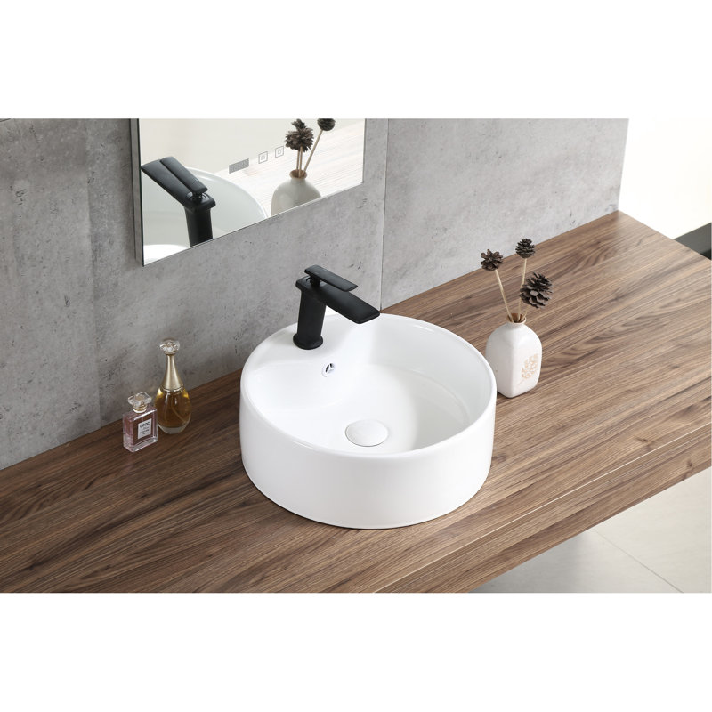 Lavabo de salle de bain rond en céramique - Lavabo (profondeur de 7,8 po) polyvalent (poids de 13,17 lb)